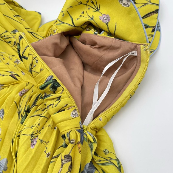 Self Portrait, NWT Yellow Floral Asymmetrical Midi Cocktail Dress, size 6 - Picture 10 of 16